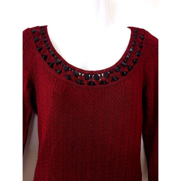Emma James Crochet Beaded Collar 3/4 Sleeve Top - Picture 4 of 9